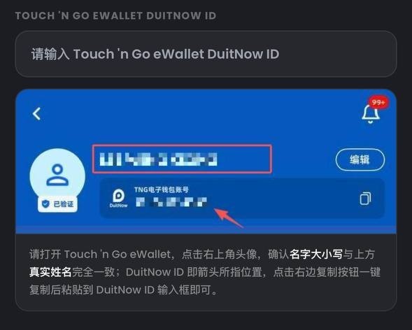 输入 DuitNow ID 的表单